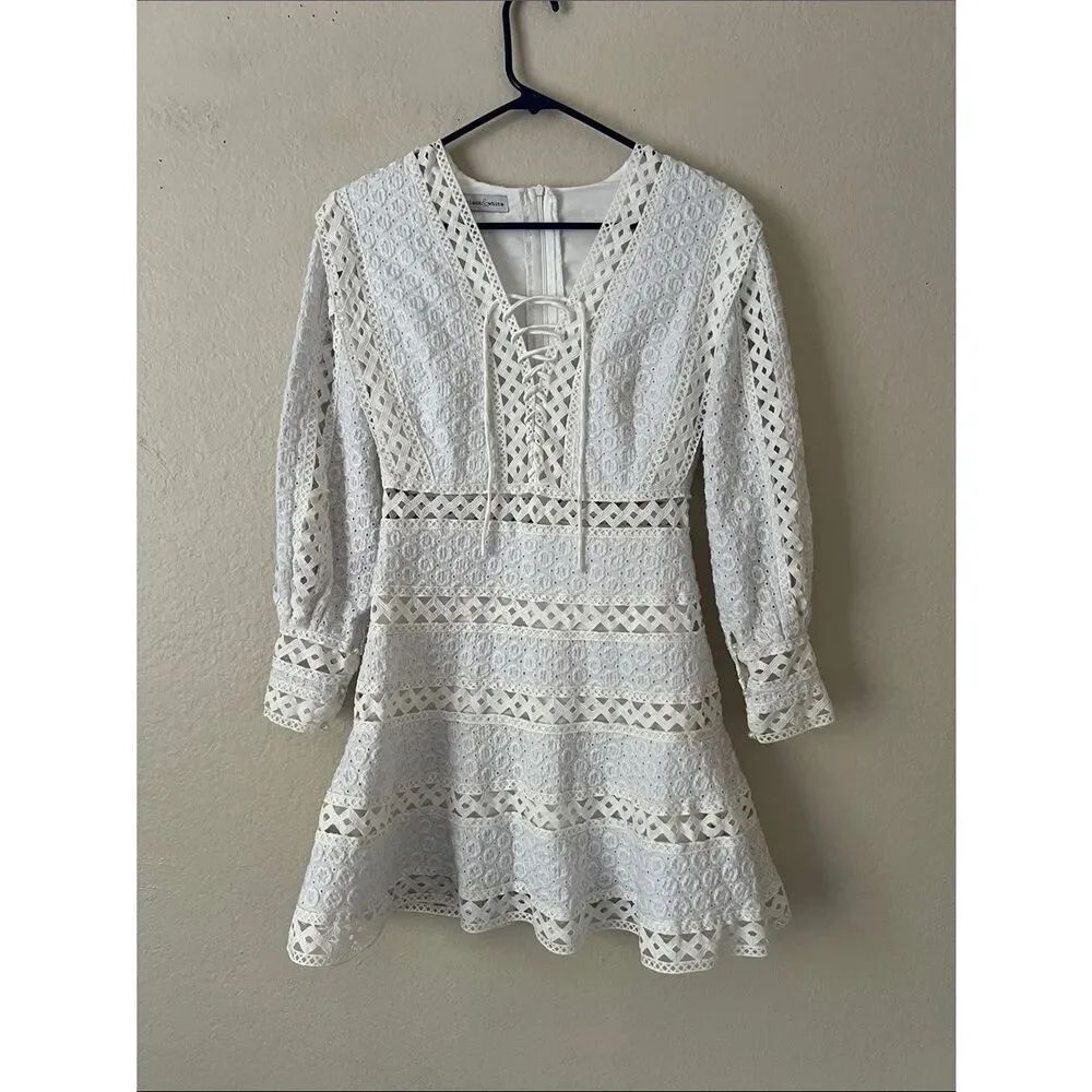 EUC Black& White Women's Lace A-Line Mini Dress with Eyelet Trim Size Unknown